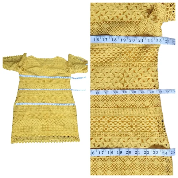 Lauren Ralph Lauren Yellow Bell Sleeve Shift Dress Crochet Lace Scallope… - Picture 13 of 16
